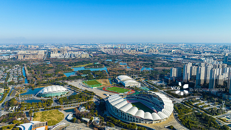 昆山 高新区 体育中心 森林公园 航拍图片素材