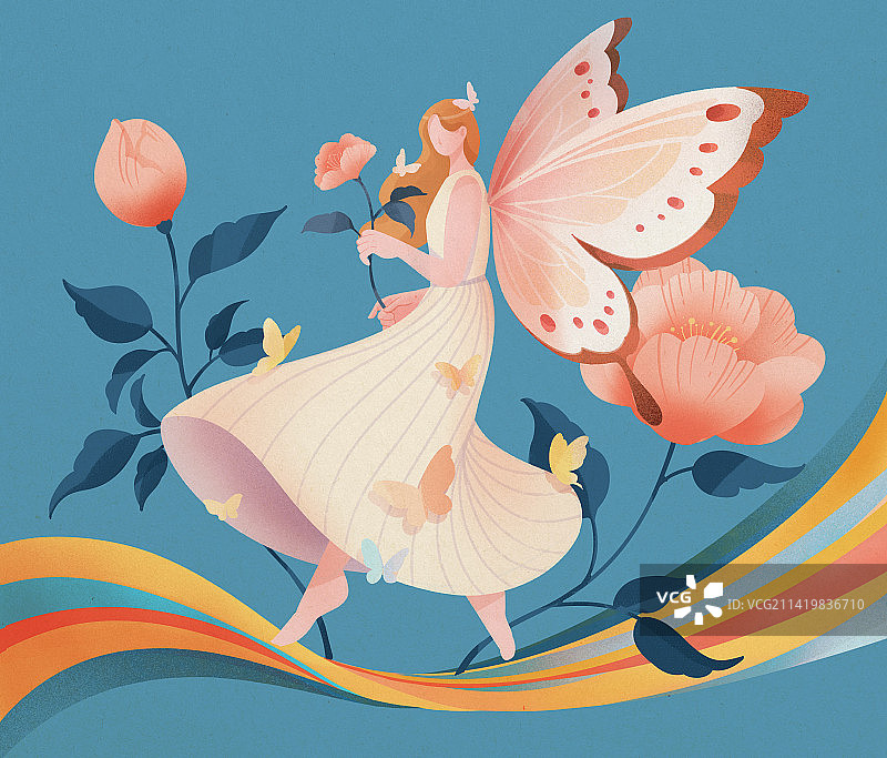 蝴蝶，少女，插画图片素材