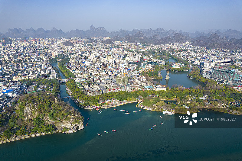 航拍桂林象山区市容及漓江图片素材