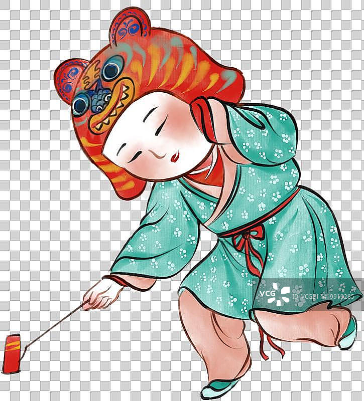 古风小孩子过年点爆竹玩耍免抠元素中国风图片素材