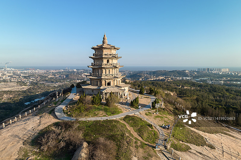 福建泉州市石狮市宝盖山姑嫂塔风光航拍图片素材