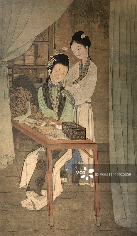 北京中国国家博物馆簪花仕女图清代冷枚163.0X93.5cm沈阳故宫博物院藏品图片素材