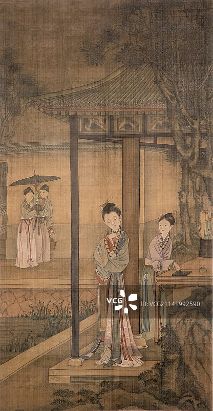 北京中国国家博物馆仕女图清代冷铨121.5X63.1cm故宫博物院藏品图片素材