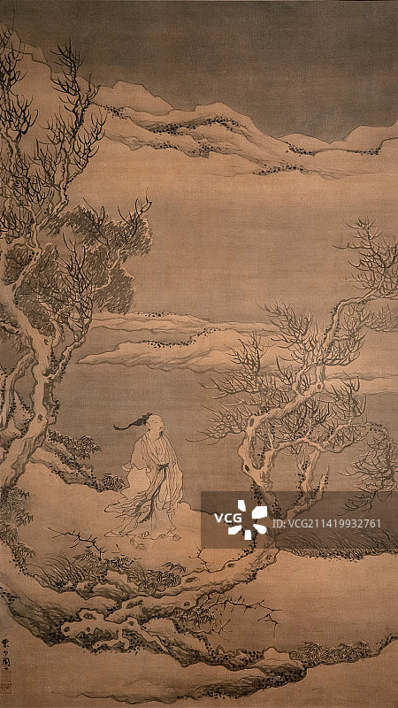 北京中国国家博物馆踏雪行吟图明代周臣133.3X72.6cm上海博物馆藏品图片素材