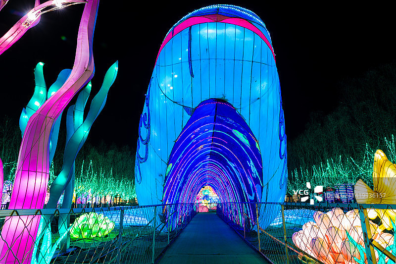 中国春节期间河北沧州花灯节大量花灯排列特写镜头图片素材