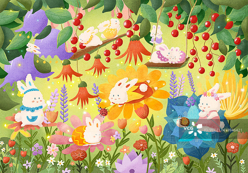 萌兔兔的花园奇遇之旅图片素材