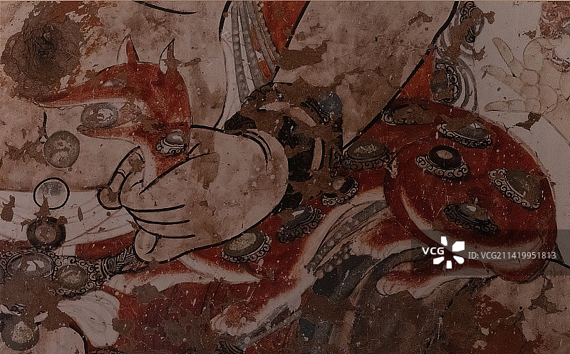 榆林窟15窟壁画拓片，毗沙门天王手中的吐宝鼠图片素材