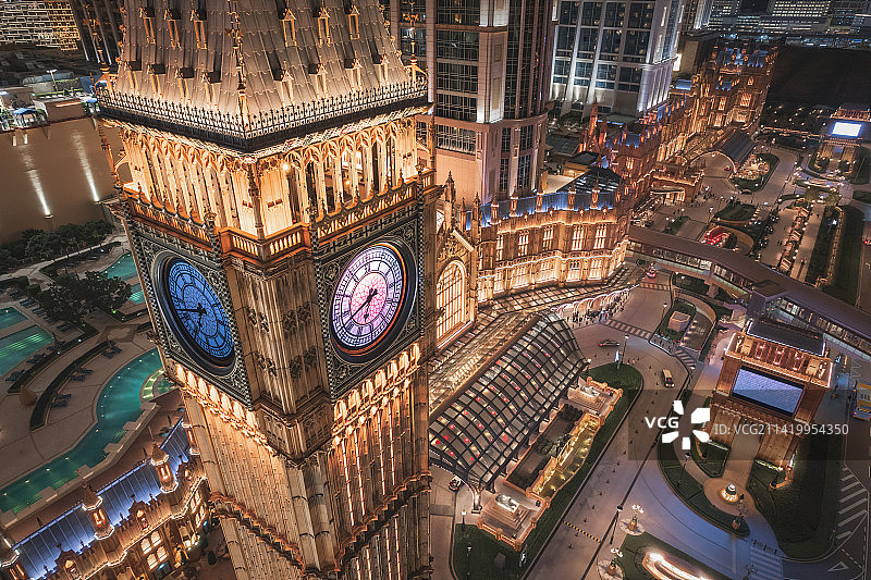 澳门伦敦人度假村酒店娱乐场城市夜景风光航拍图片素材