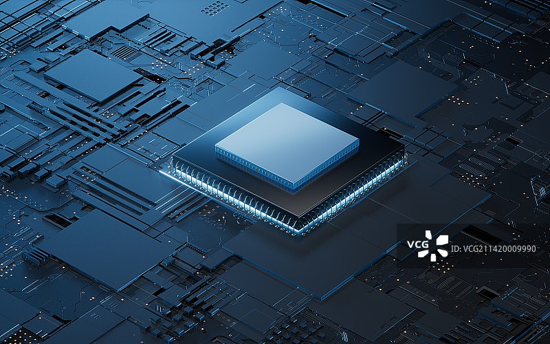 科技感电路与芯片 3D渲染图片素材