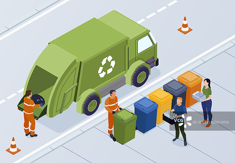 垃圾车回收利用组合图片素材
