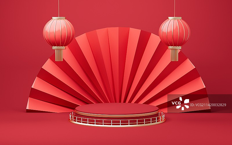 红色喜庆灯笼中国风背景 3D渲染图片素材