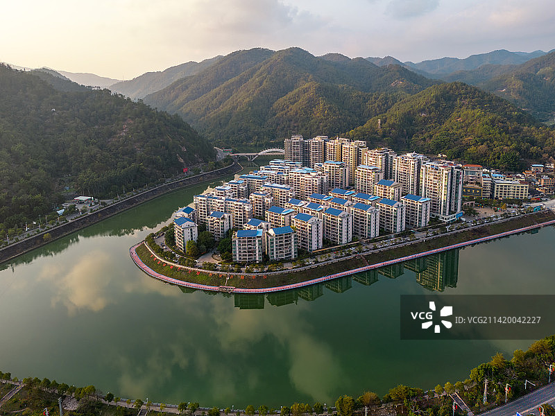 广东省梅州市大埔县湖寮县城风景航拍图片素材