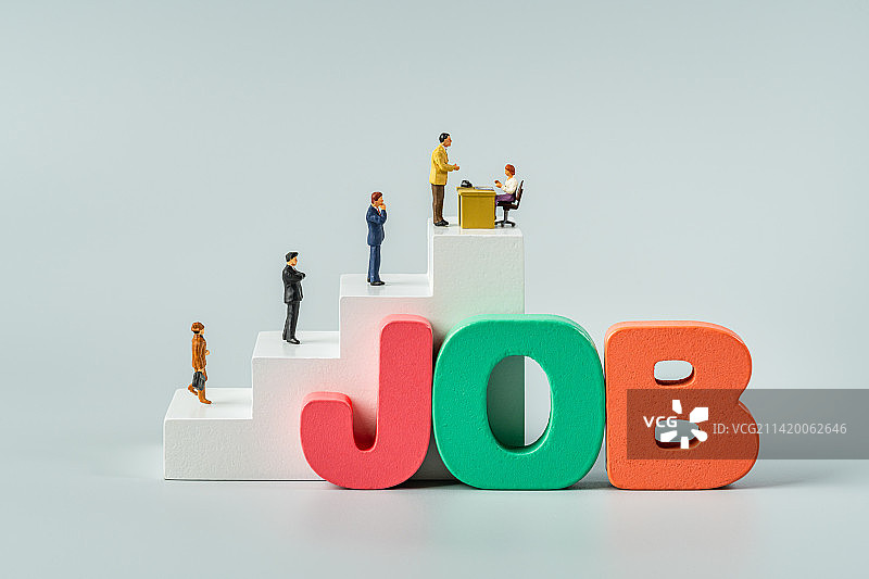 招聘求职者排队面试创意微缩景观图片素材