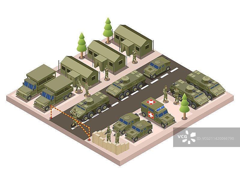 军营2.5D场景构图图片素材