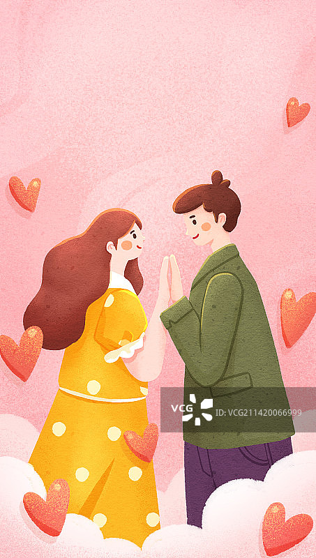 情人节情侣爱心插画图片素材