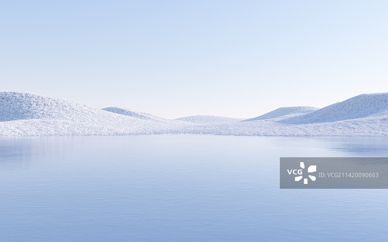 三维渲染的抽象草原湖泊地形图片素材