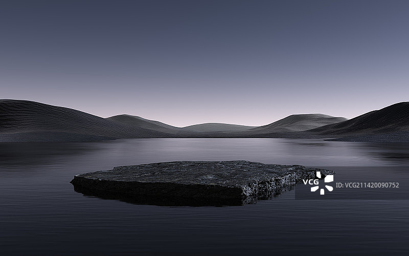 三维渲染的抽象草原湖泊地形图片素材