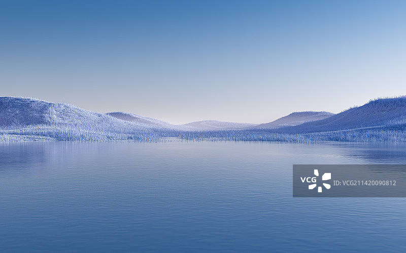 三维渲染的抽象草原湖泊地形图片素材