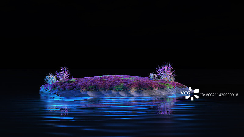 三维渲染的抽象草原湖泊地形图片素材