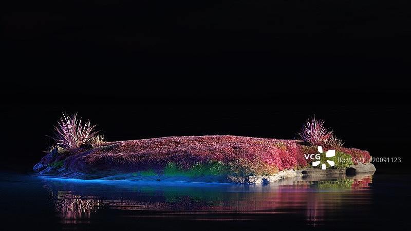 三维渲染的抽象草原湖泊地形图片素材