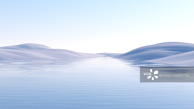 三维渲染的抽象草原湖泊地形图片素材