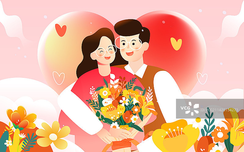 情侣情人节表白日约会恋人浪漫旅行爱情插画图片素材