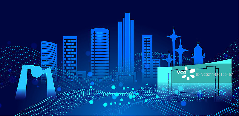 中国广东汕头市城市天际线夜景矢量插画图片素材