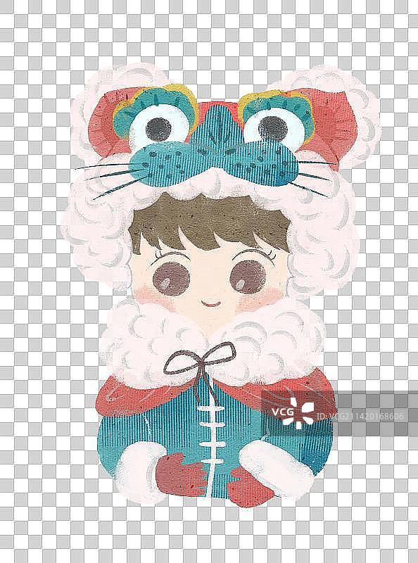 虎头帽儿童手抱着插画元素图片素材