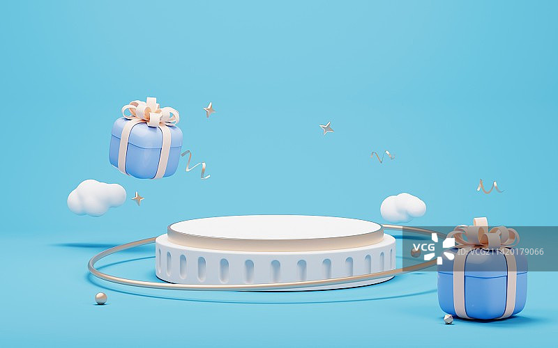 卡通圆角礼盒与展示台3D渲染图片素材