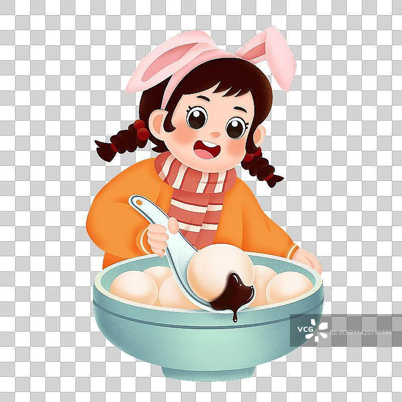 可爱女孩吃汤圆，元宵节图片素材