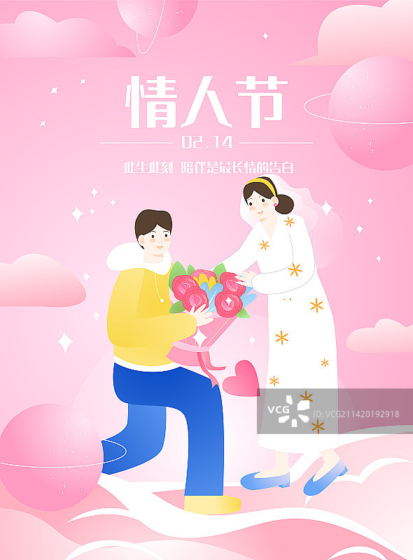 卡通节日情侣情人节浪漫伴侣在一起520纪念日消费网购电商促销活动科技概念渐变矢量插画横版海报模板展板图片素材