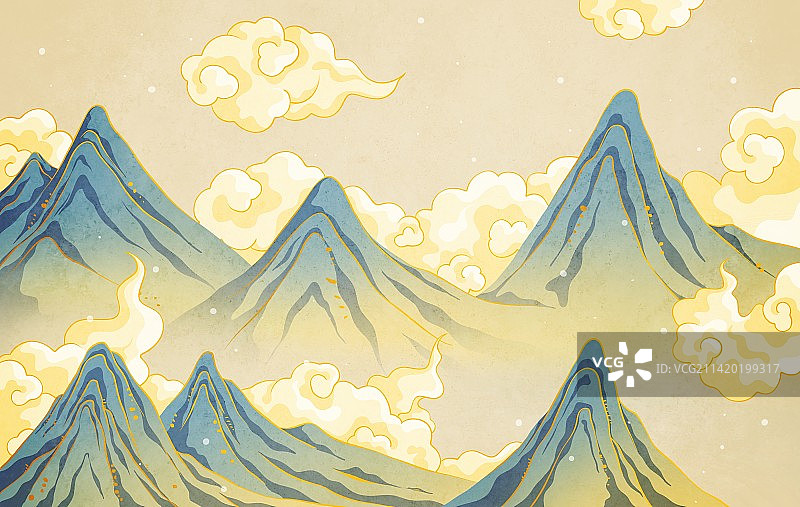 青山祥云国潮风插画图片素材
