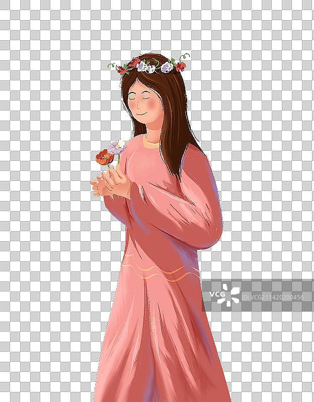 手拿虞美人花朵的女生图片素材