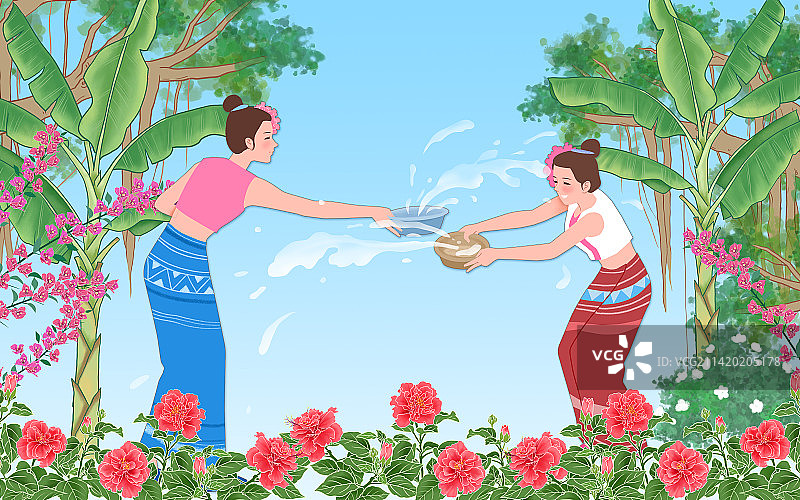 云南傣族泼水节图片素材