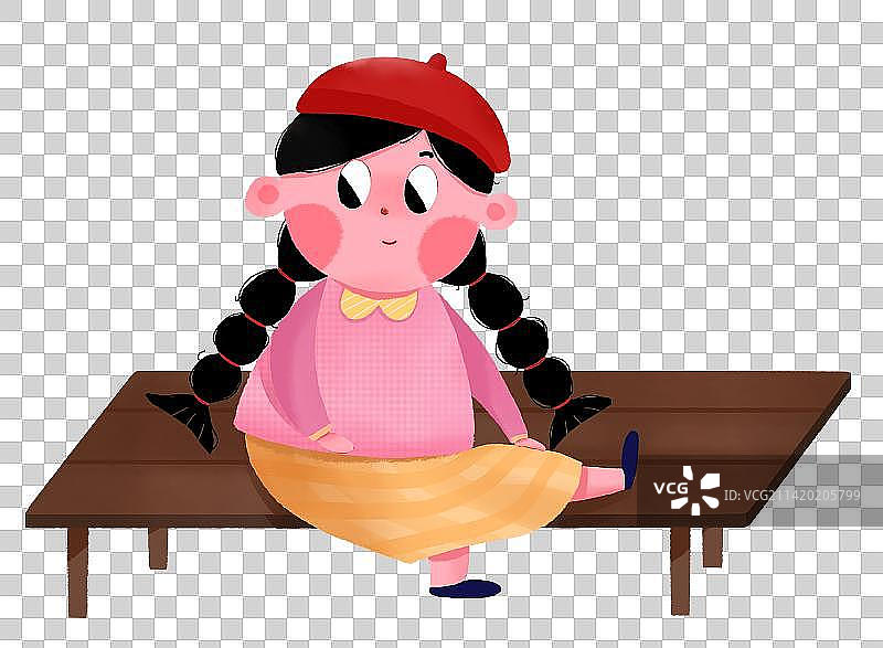 小女孩坐在椅子上儿童插画图片素材