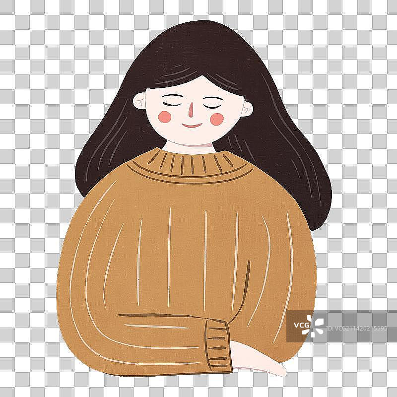 扁平风闭着眼睛微笑的长发女孩图片素材