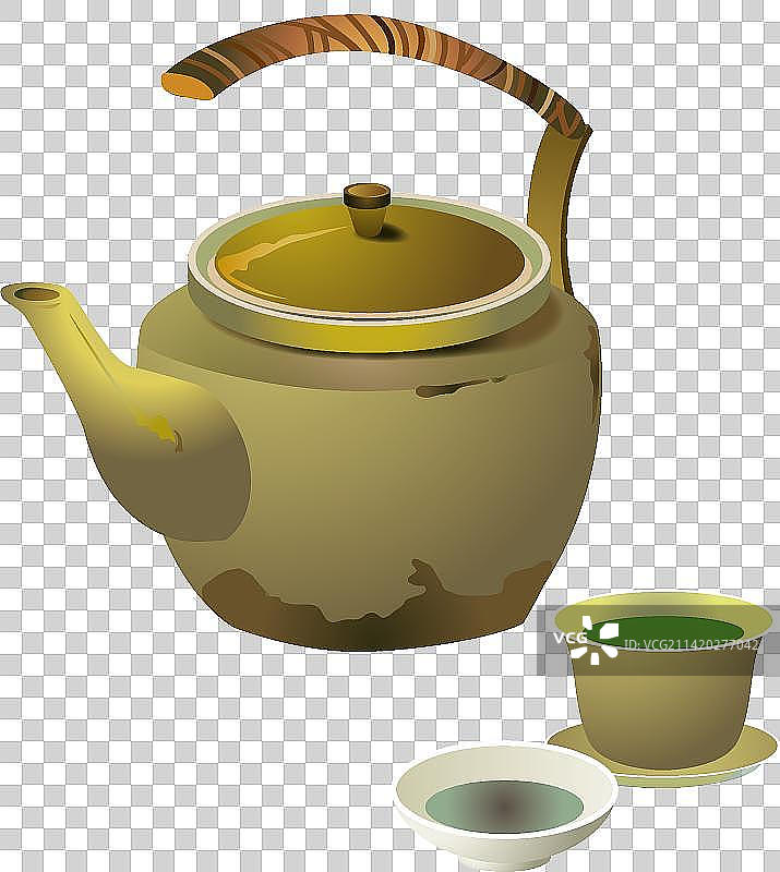 茶壶茶杯组手绘图片素材