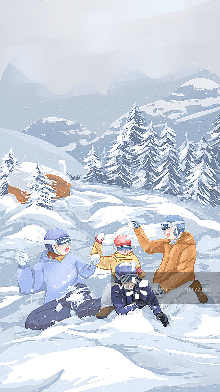 冬季雪地撒欢插画图片素材