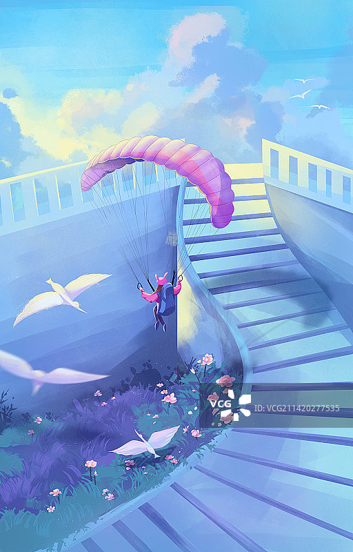 自由的滑翔伞女孩图片素材