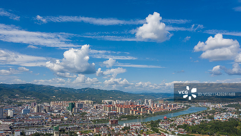 汉中西乡县城航拍图片素材