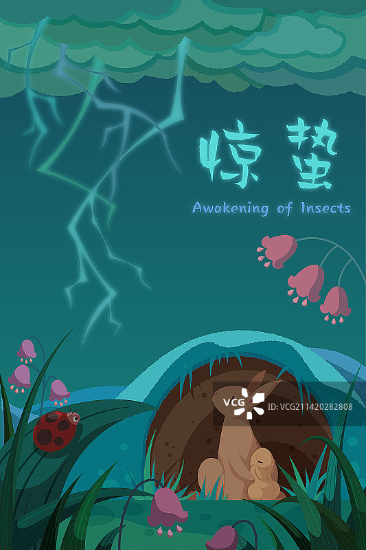 惊蛰兔子看闪电图片素材