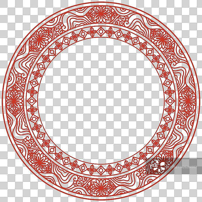 红色圆形传统节日剪纸风格图案边框元素图片素材