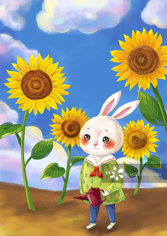 小兔子的向日葵图片素材