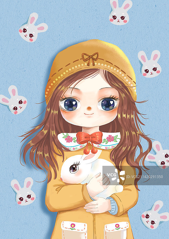 抱兔子的女孩图片素材