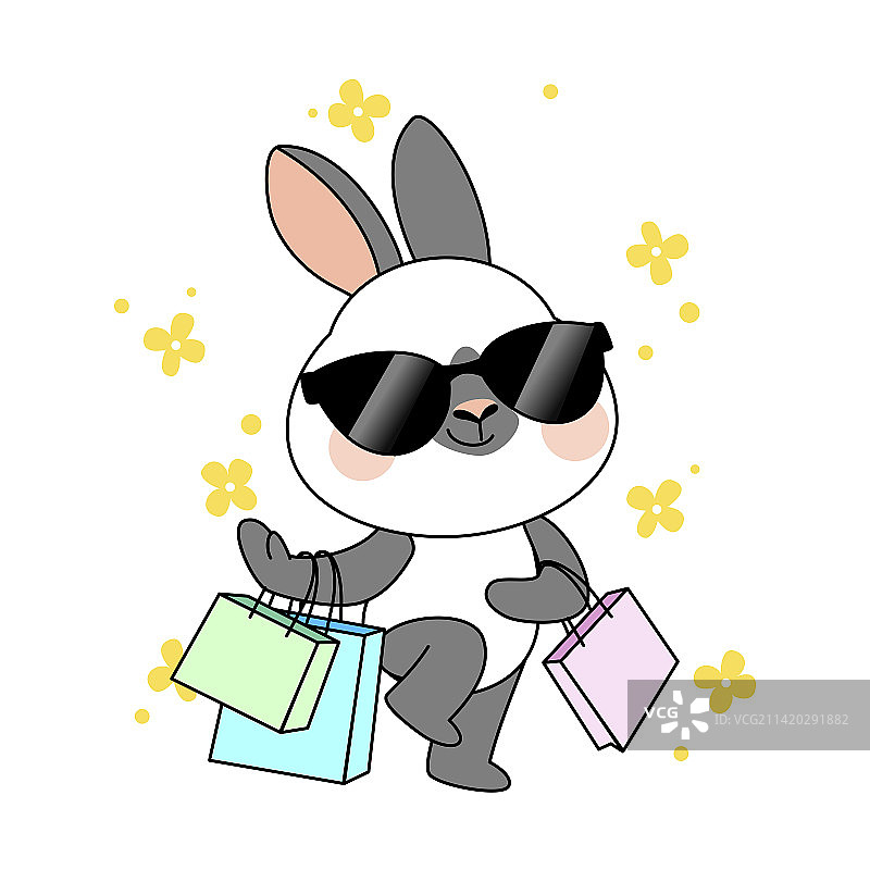 可爱的表情兔子角色春季购物图片素材