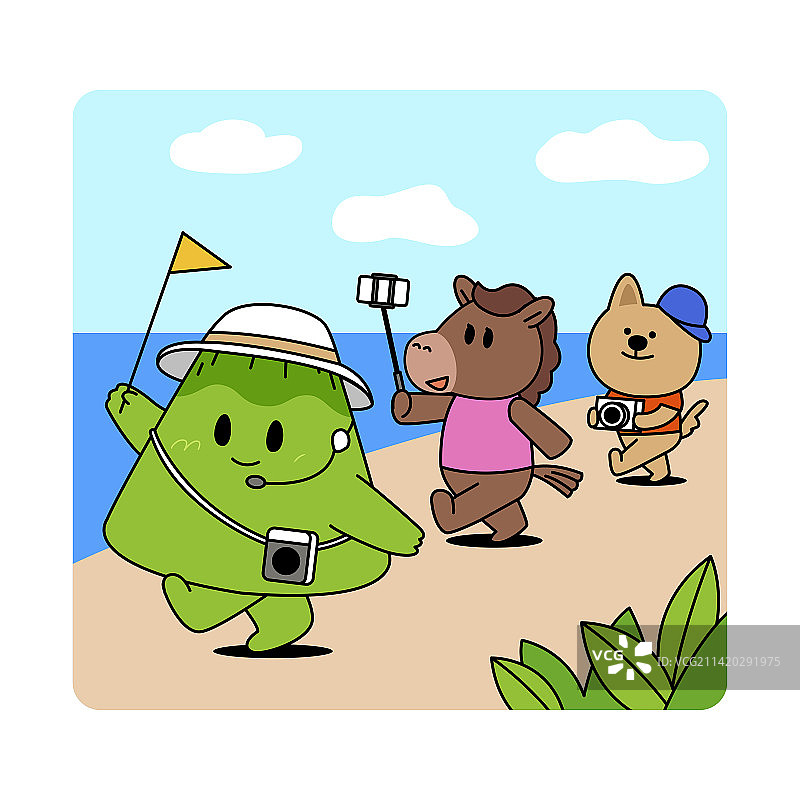 济州岛表情符号角色：小马和徒步旅行图片素材