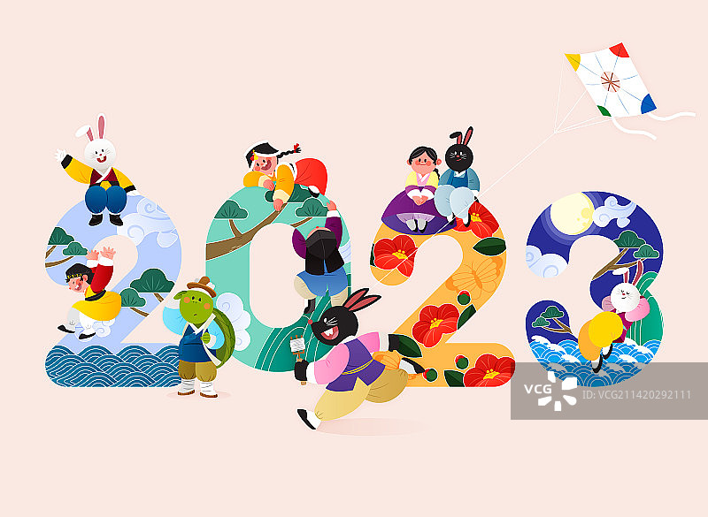 可爱的2023年韩国东方风格数字绘画图片素材