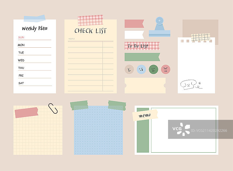 少女概念笔记和日记贴纸图片素材