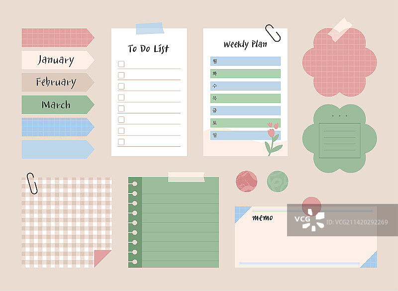 少女概念笔记和日记贴纸图片素材