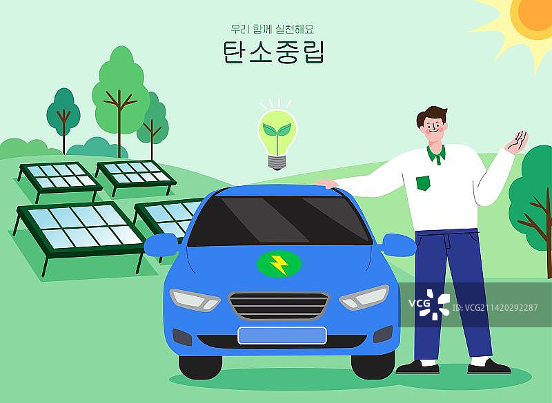 碳中和矢量图：太阳能电池板和电动汽车图片素材